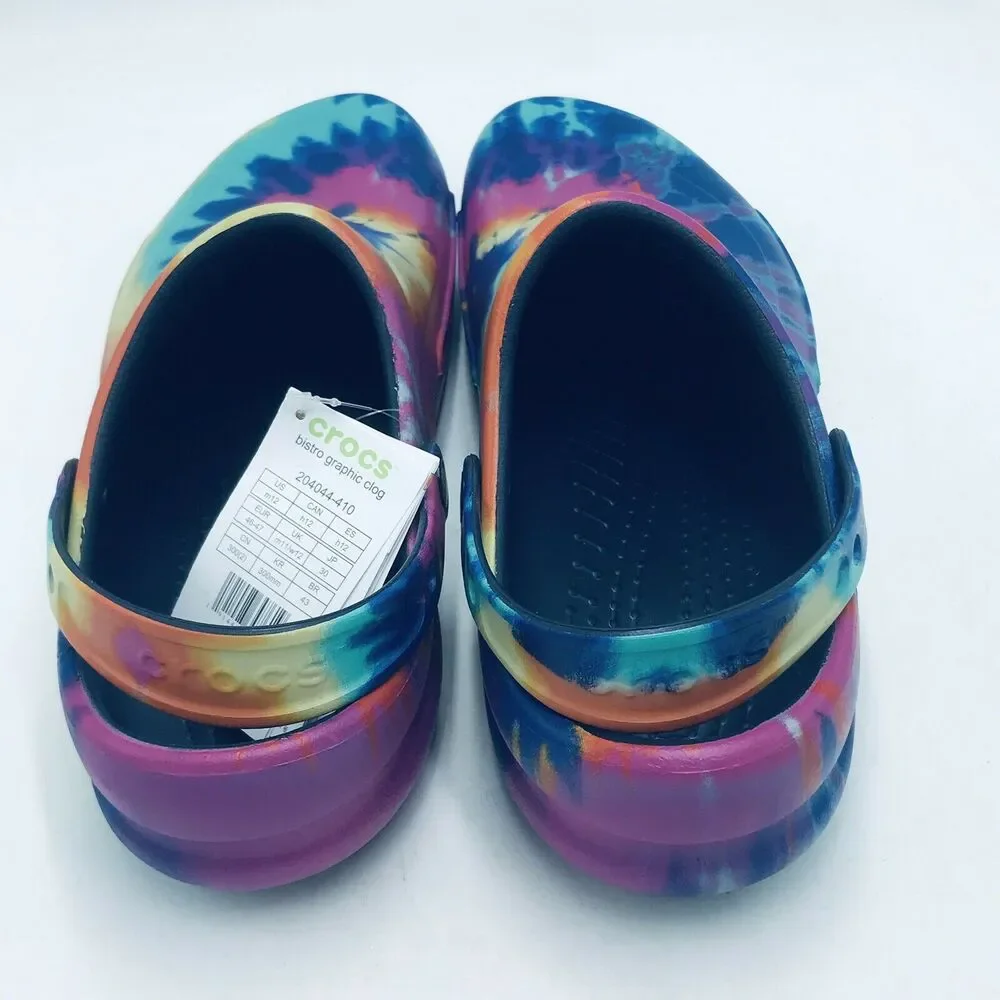 Crocs Men's 12 Tie Dye Bistro Graphic Clog Sandals Colorful Slip Resistant NWT